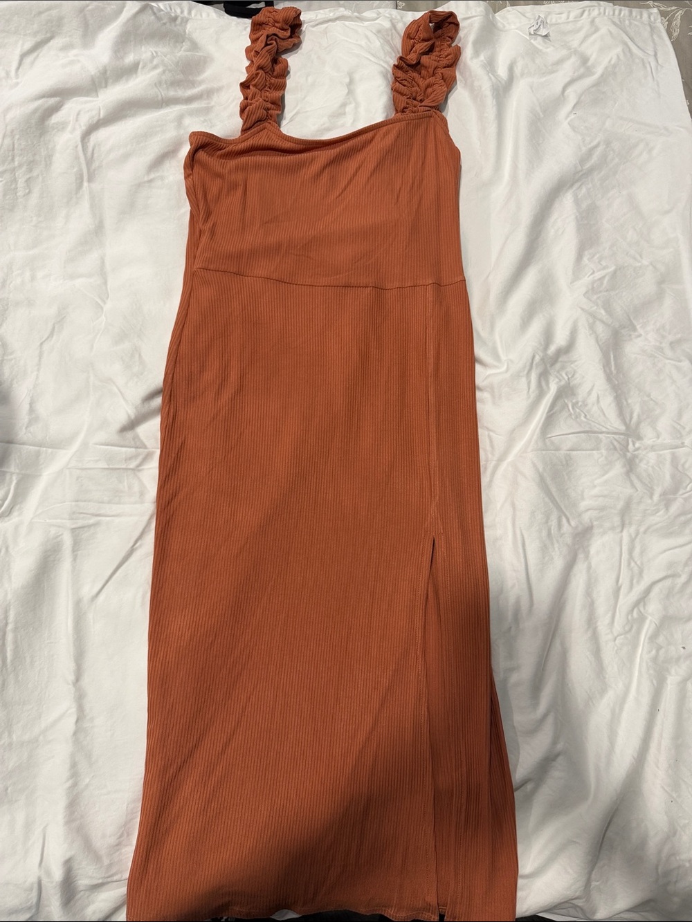 Rust Ruched-Strap Midi Dress - Women